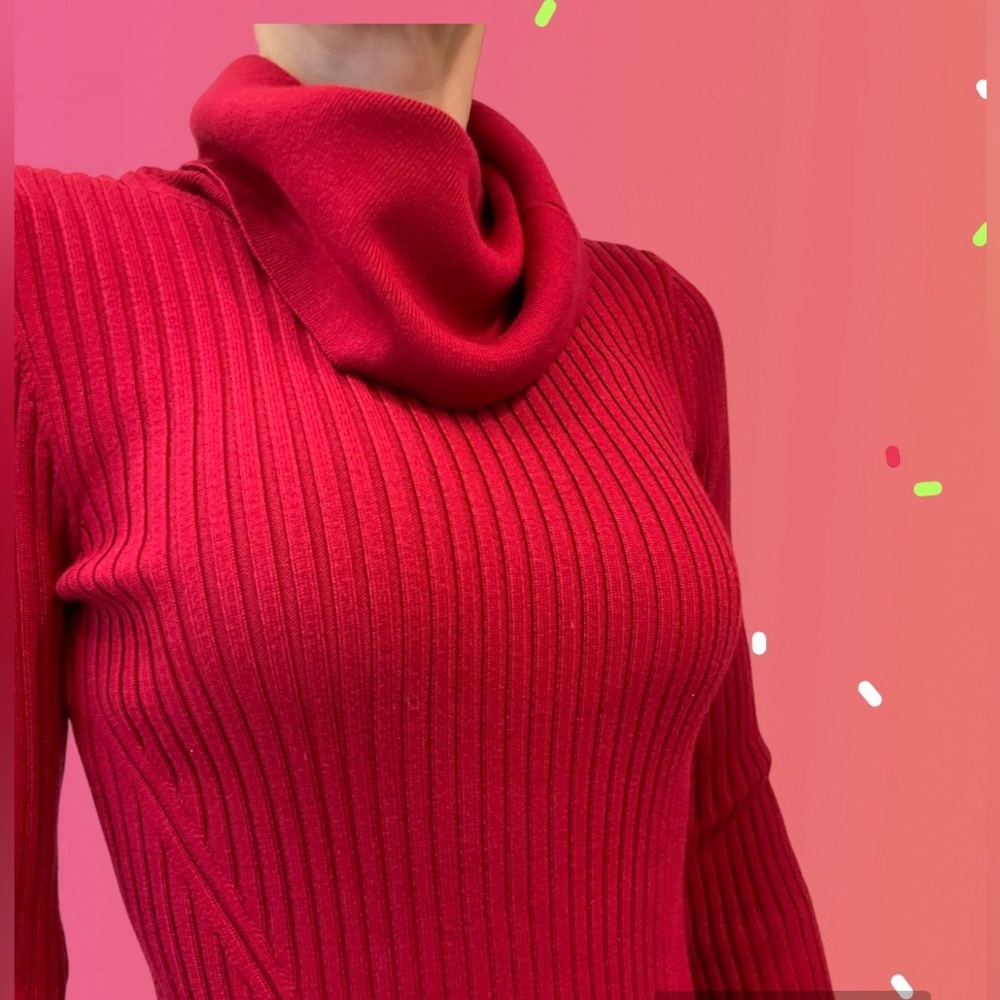 Valentine Red Sweater Dress Bodycon Fit Long Sleeve, Cow Neck, Short Length Sz S - Picture 6 of 11